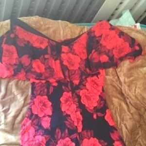 Black dress with red flowers